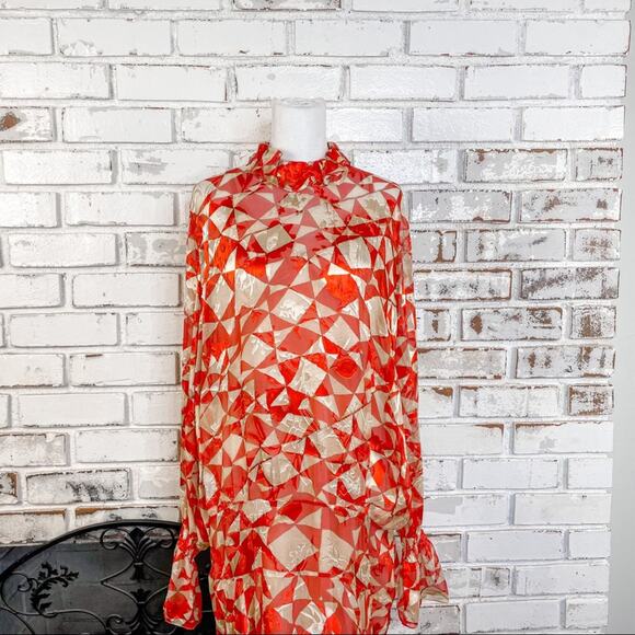 Preen by Thorton Bregazzi Circus Asymmetric Printed Devore Satin Silk Dress L - Picture 5 of 15